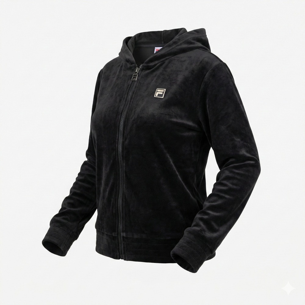 Fila Women's Black Long‎ Sleeve Velour Quarter Zip Pullover Hoodie Size Small